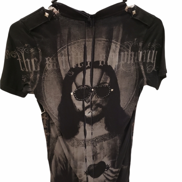 Le lotus Bleu black Jesus studded shirt - Picture 2 of 4